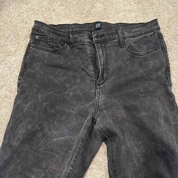 GAP High Waisted True Skinny Distressed Black Acid Wash Jeans Sz 32R - Picture 2 of 8